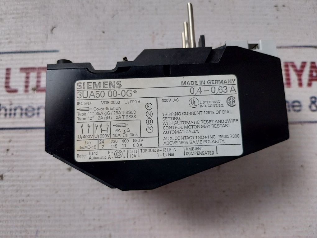 Siemens 3Ua50 00-0G Thermal Overload Relay 690V