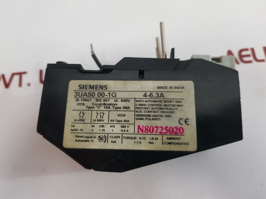 Siemens 3Ua50 00-1G Overload Relay 4-6.3A