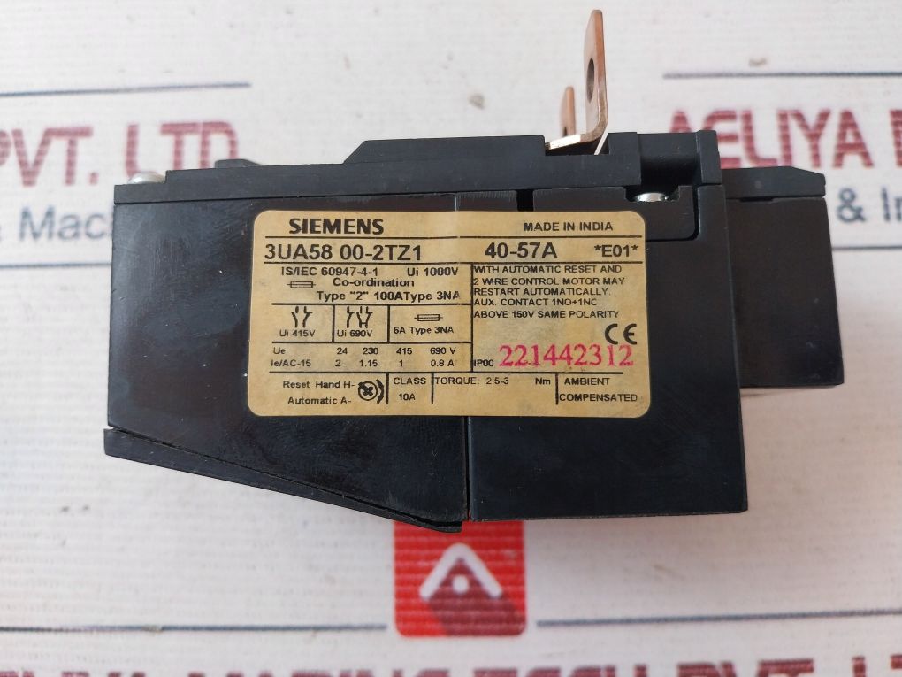Siemens 3Ua58 00-2Tz1 Bimetal Relay With Single Phasing Protection
