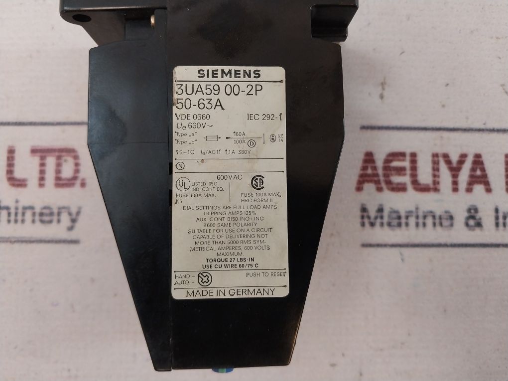 Siemens 3Ua59 00-2P Overload Relay 600Vac