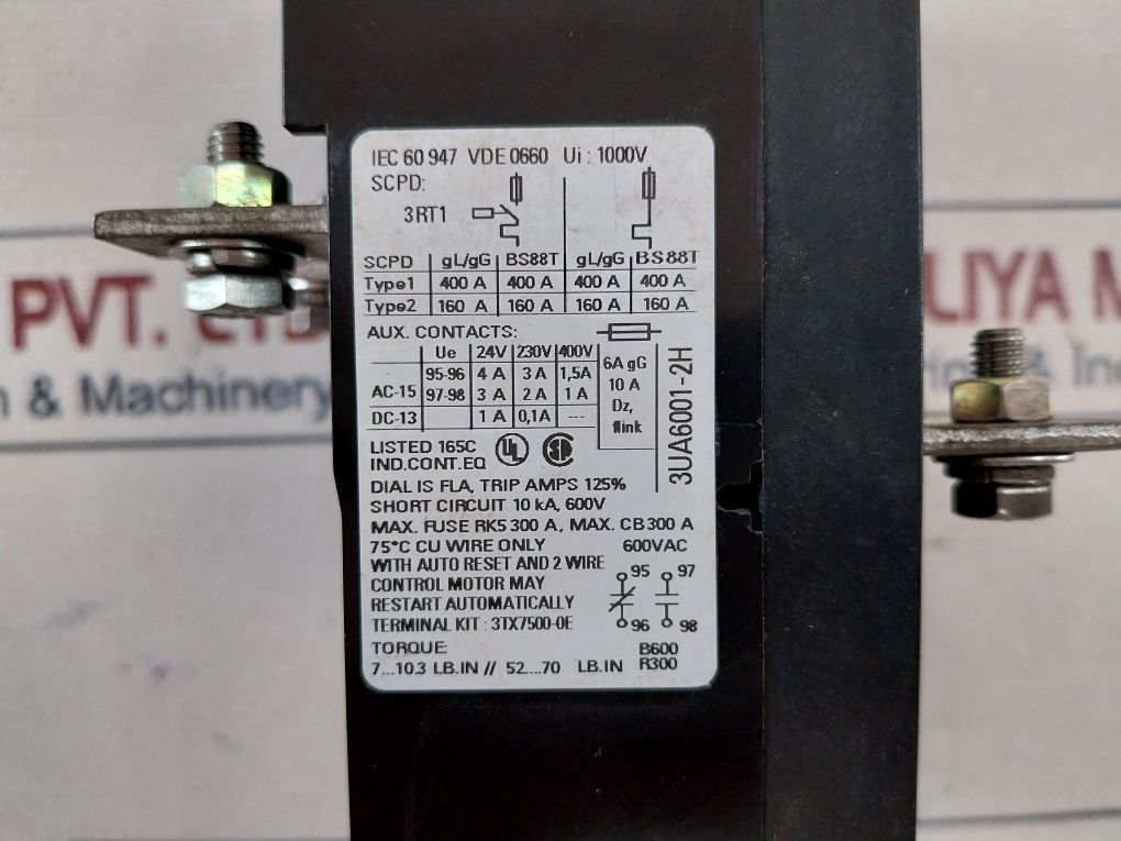 Siemens 3Ua6001-2H Thermal Overload Relay Vde 0660