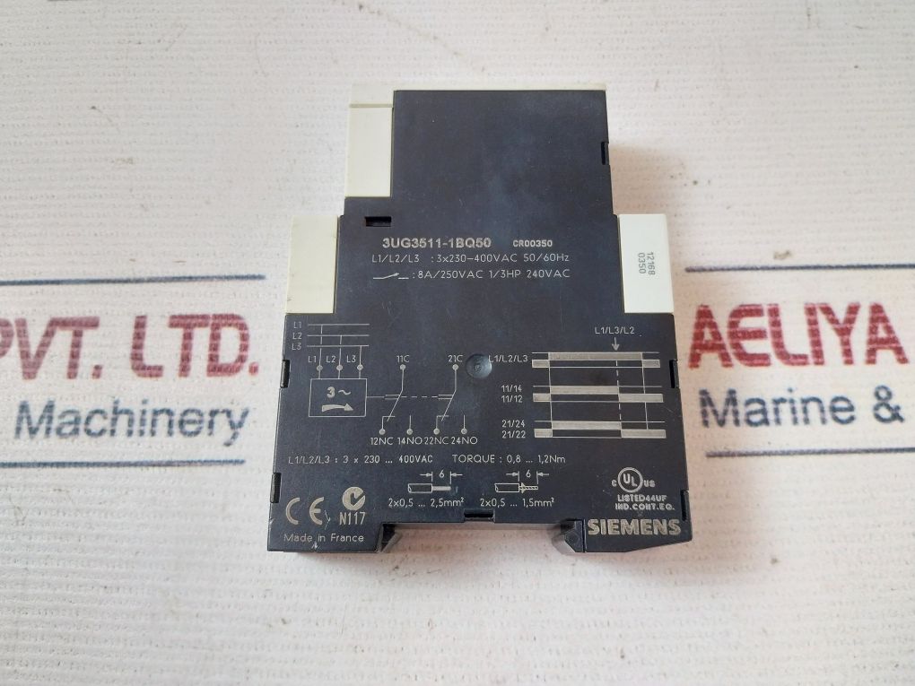 Siemens 3Ug3511-1Bq50 3 Phase Sequence Relay 250 Vac