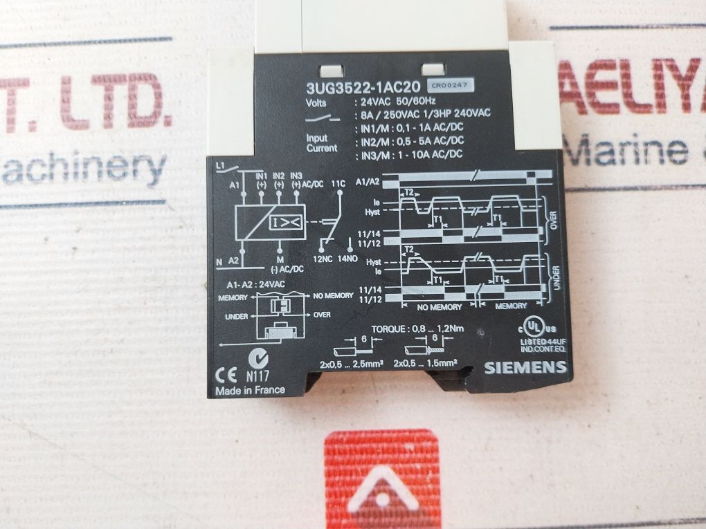 Siemens 3Ug3522-1Ac20 Monitoring Relay 50/60Hz