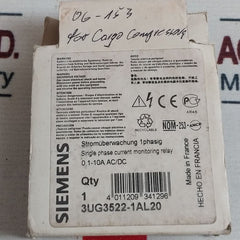Siemens 3Ug3522-1Al20 Single Phase Current Monitoring Relay