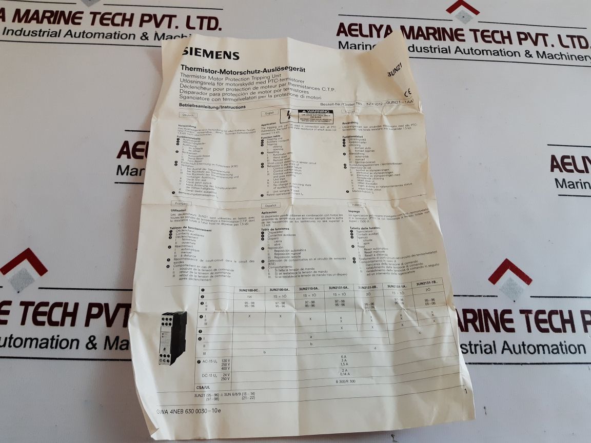 Siemens 3Un2100-0An7 Thermistor Protection Tripping Unit 3Un21