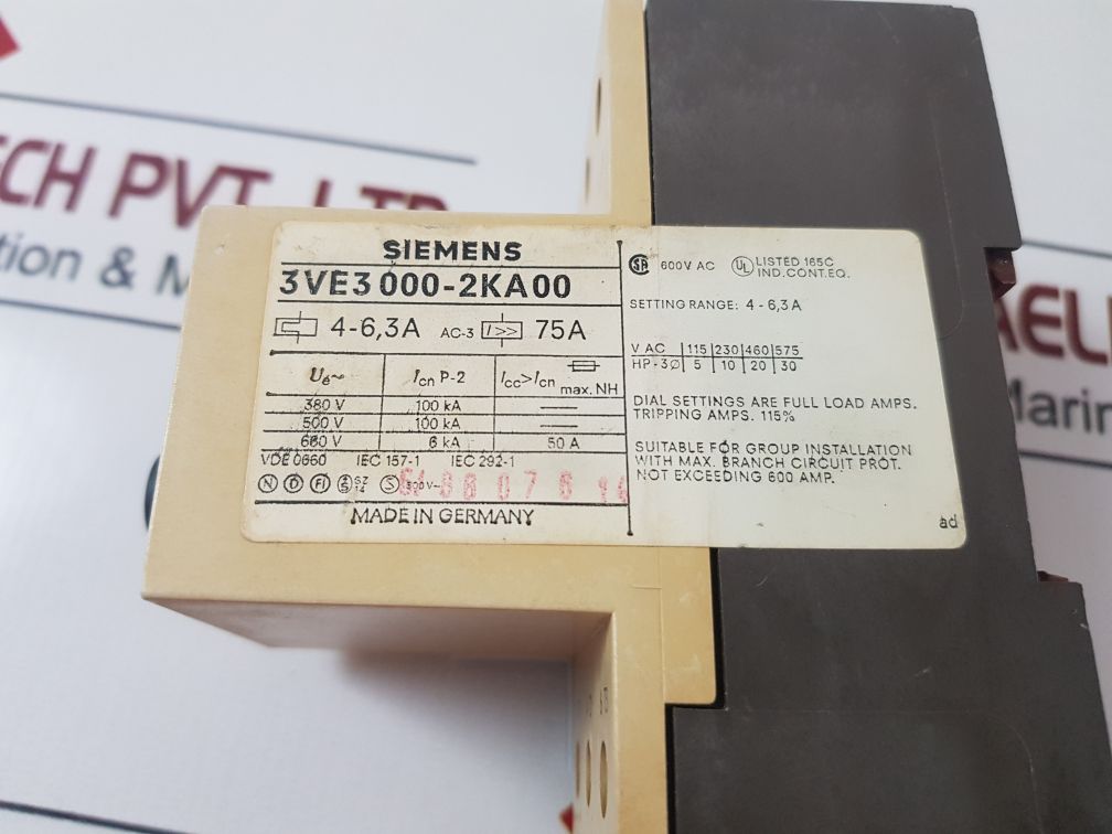 Siemens 3Ve3 000-2Ka00 Motor Starter Circuit Breaker