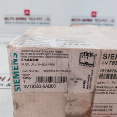 Siemens 3Vt9363-6Ab00 Overcurrent Release 3Vt3
