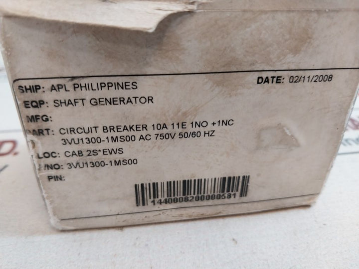 Siemens 3Vu1300-1Ms00 Circuit Breaker For Motor Protection