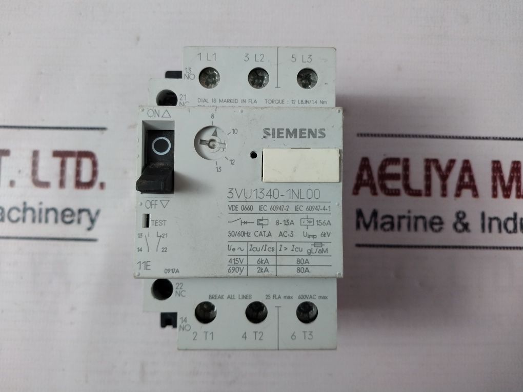 Siemens 3Vu1340-1Nl00 Motor Protection Circuit Breaker 8-13A 50/60Hz