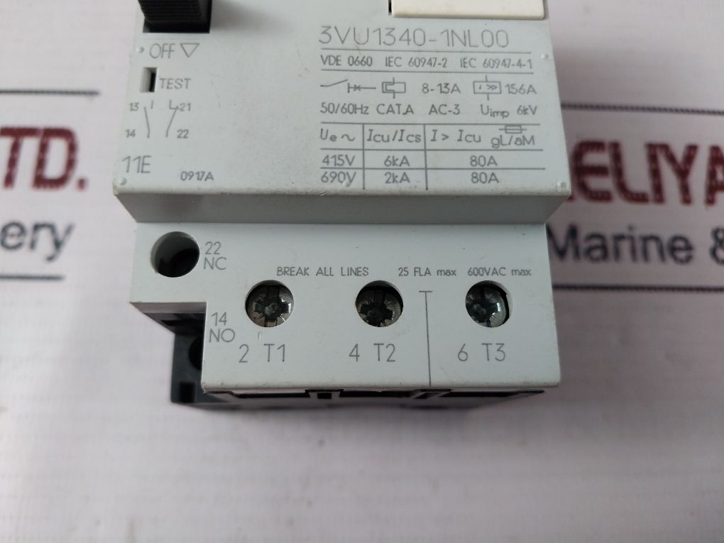 Siemens 3Vu1340-1Nl00 Motor Protection Circuit Breaker 8-13A 50/60Hz