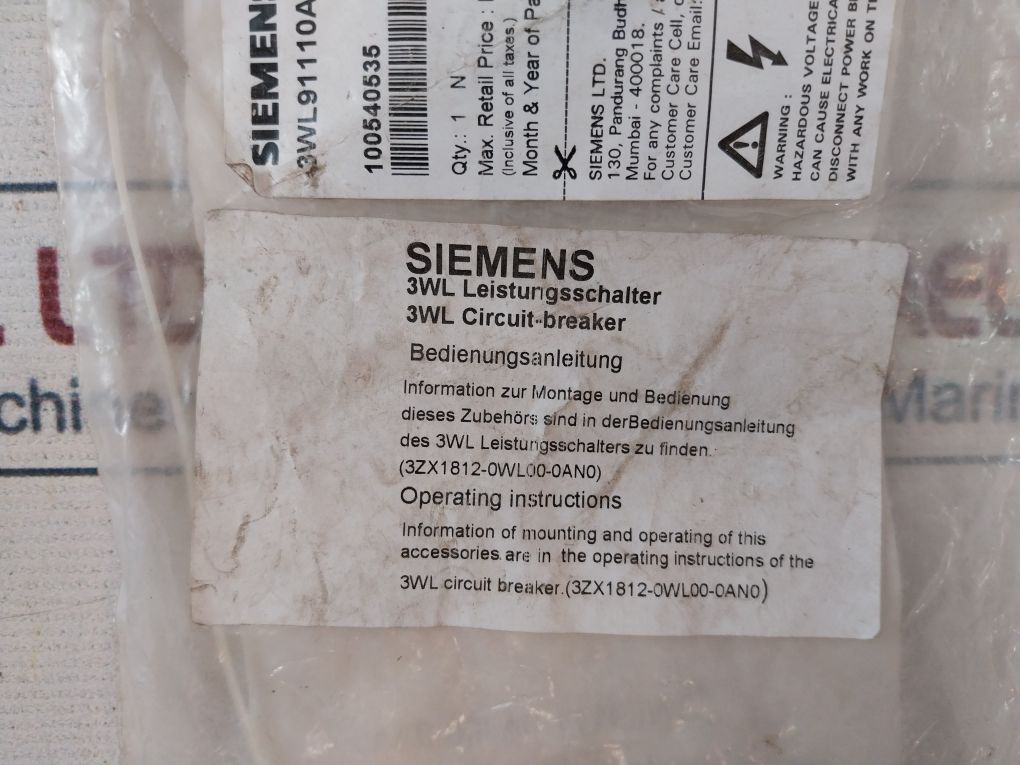 Siemens 3Wl9111-0Aj06-0Aa0 Circuit Breaker Motor Main Switch Kit