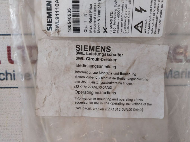 Siemens 3Wl9111-0Aj06-0Aa0 Circuit Breaker Motor Main Switch Kit