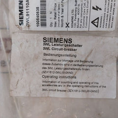 Siemens 3Wl9111-0Aj06-0Aa0 Circuit Breaker Motor Main Switch Kit