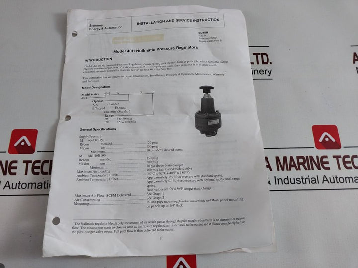 Siemens 40H50 Pressure Regulators
