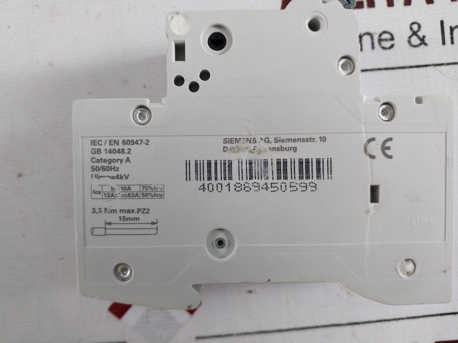 Siemens 5Sy7201-8Cc Miniature Circuit Breaker