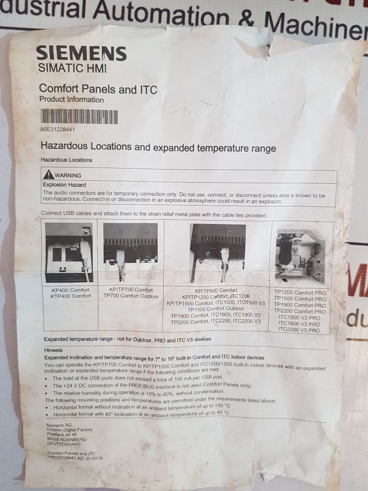 Siemens Simatic Hmi 6Av2 124-0Mc01-0Ax0 Comfort Panel And Itc(Touch Is Not Working)