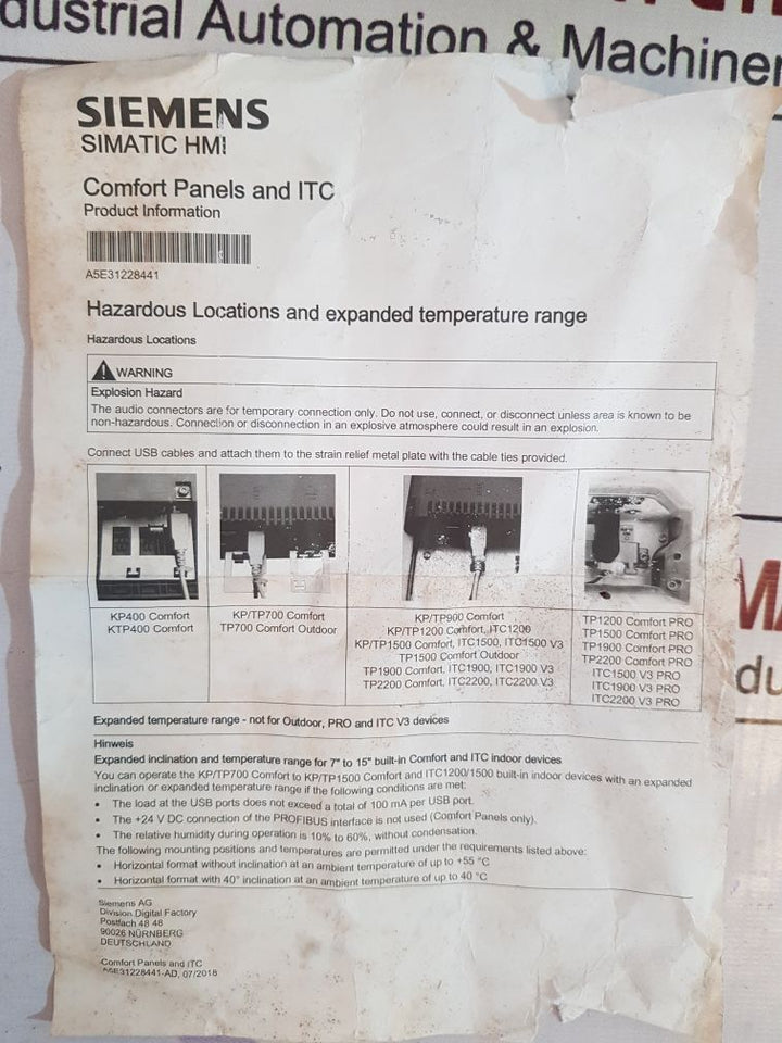 Siemens Simatic Hmi 6Av2 124-0Mc01-0Ax0 Comfort Panel And Itc(Touch Is Not Working)