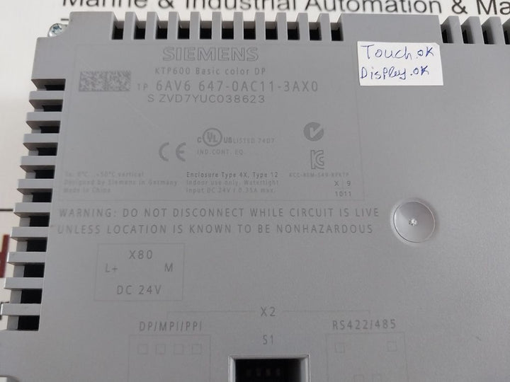 Siemens 6Av6 647-0Ac11-3Ax0 Ktp600 Basic Color Panel
