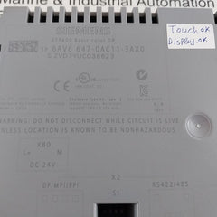 Siemens 6Av6 647-0Ac11-3Ax0 Ktp600 Basic Color Panel
