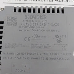 Siemens 6Av6 647-0Ad11-3Ax0 Ktp600 Basic Color Panel
