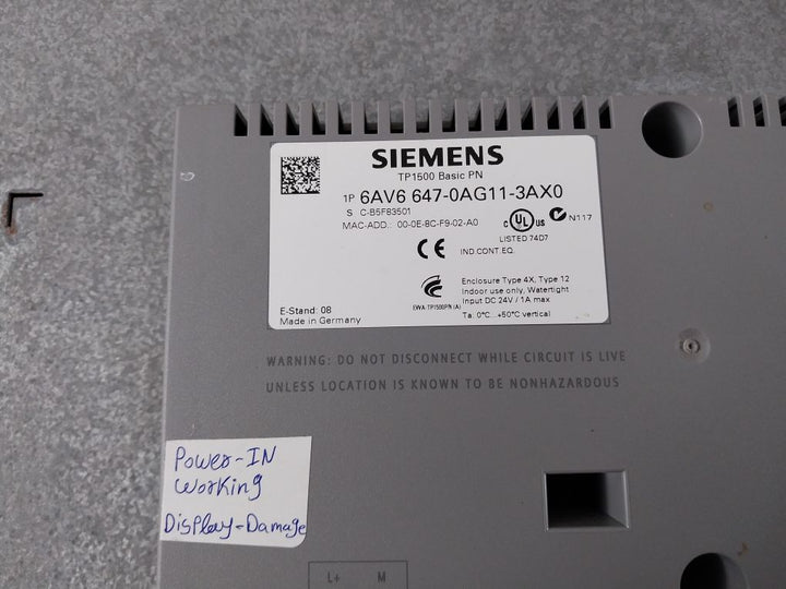 Siemens 6Av6 647-0Ag11-3Ax0 Simatic Panel