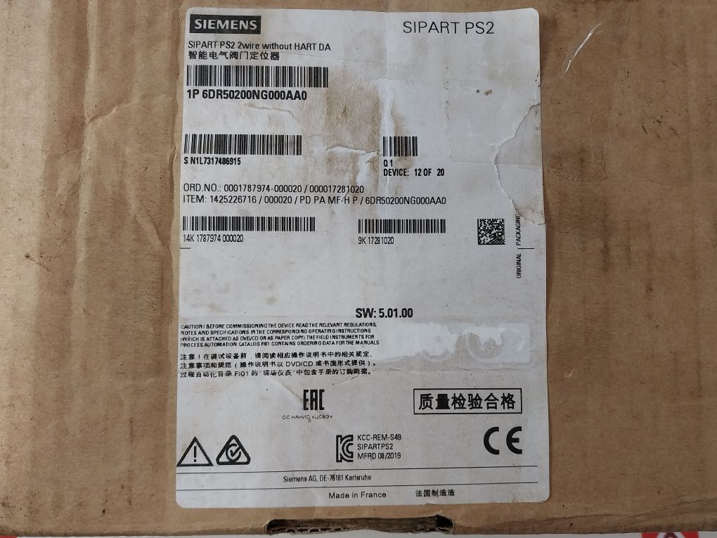 Siemens 6Dr5020-0Ng00-0Aa0 Sipart Ps2 I/P Positioner Sw: 5.01.00