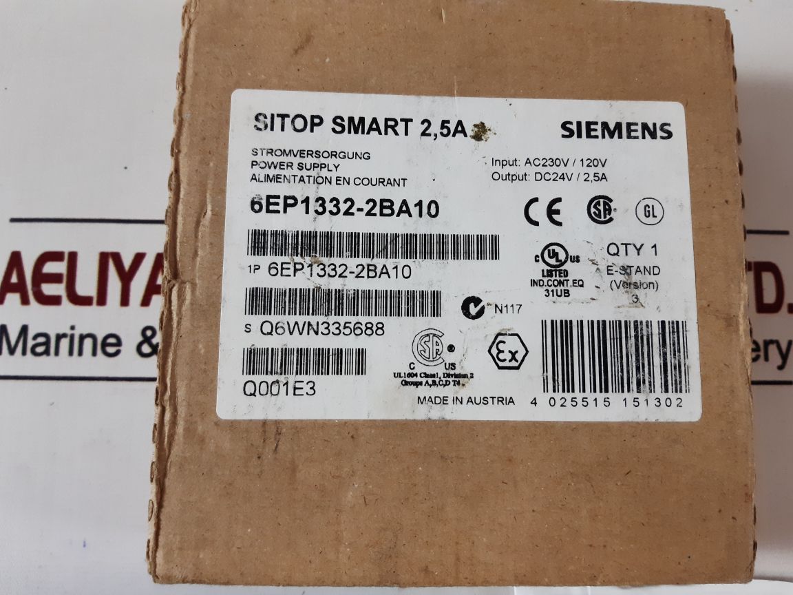 Siemens Sitop Smart 2,5A Power Supply 6Ep1 332-2Ba10 Q6Wn