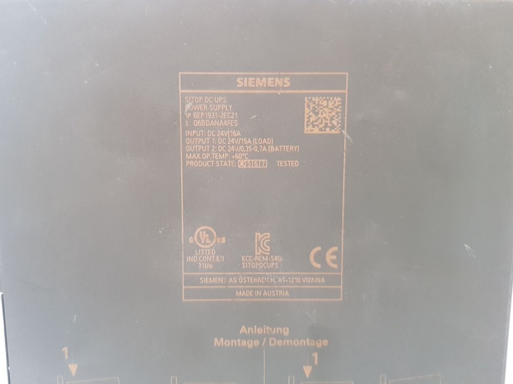 Siemens 6Ep1 931-2Ec21 Power Supply Dc-usv-modul 15