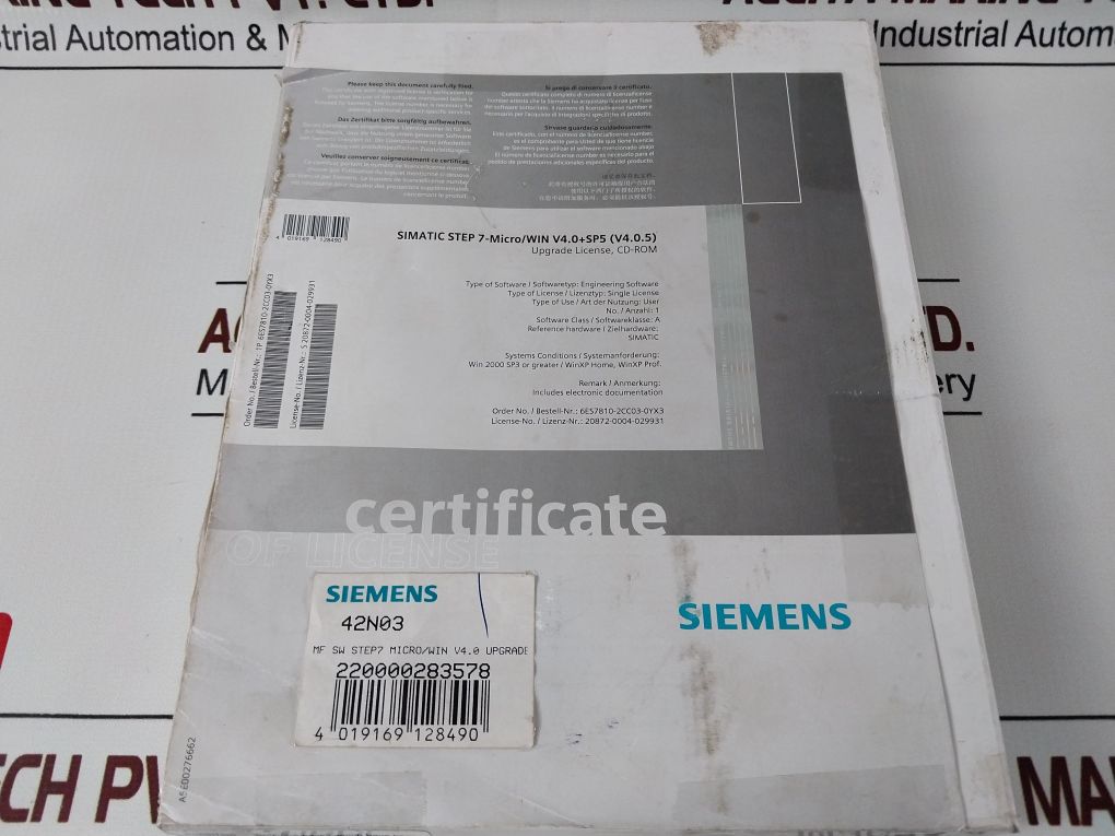 Siemens 6Es7810-2Cc03-0Yx3 License Navigator Documentation Software Compact Disc