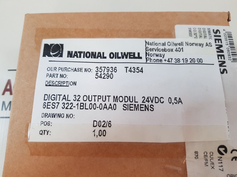 Siemens Simatic S7 6Es7 322-1Bl00-0Aa0 Digital Output Module E-stand: 6