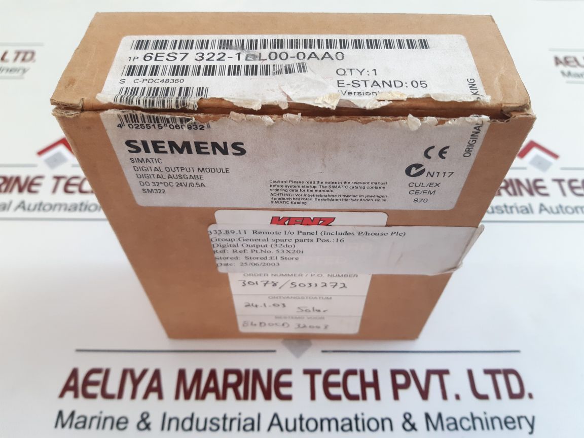 Siemens 6Es7 322-1Bl00-0Aa0 Digital Output Module E-stand: 5