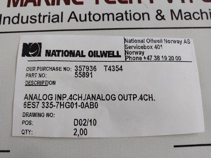 Siemens 6Es7 335-7Hg01-0Ab0 Analog I/O Module