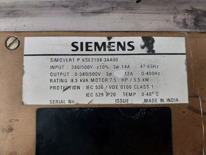 Siemens 6Se2108-3Aa00 Simovert P Transistor Pulse Converter(Not Working)