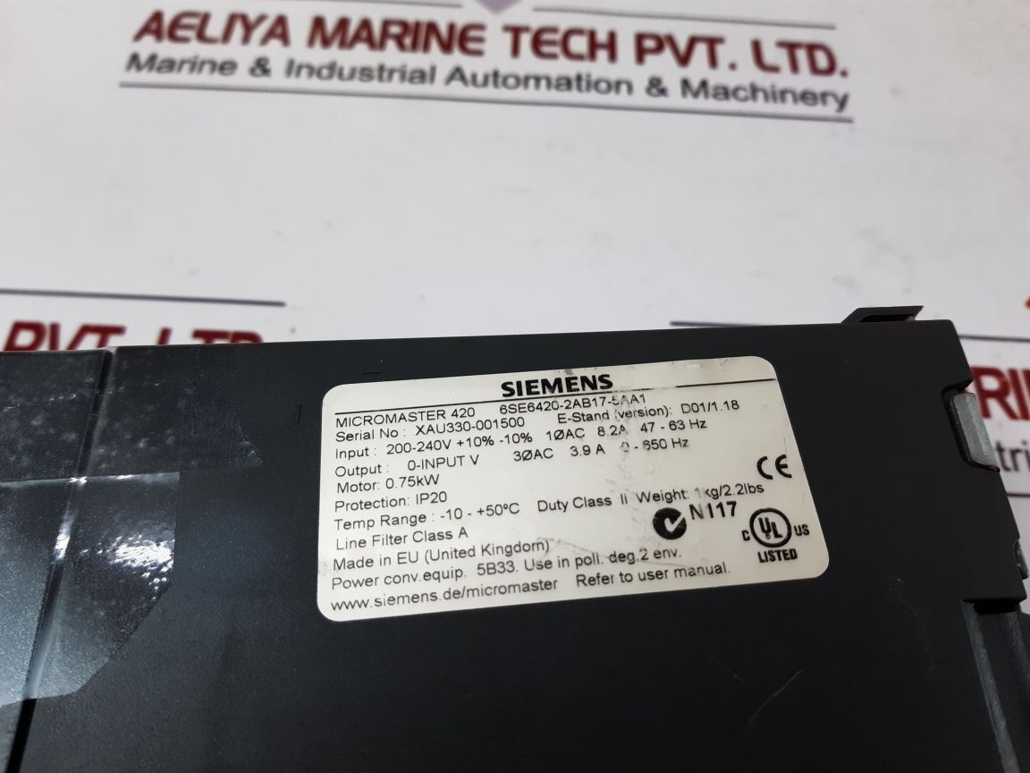 Siemens 6Se6420-2Ab17-5Aa1 Inverter E-stand(Version) D01/1.18