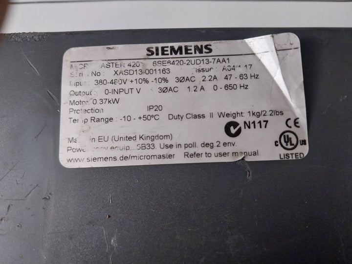 Siemens 6Se6420-2Ud13-7Aa1 Micromaster 420 Inverter