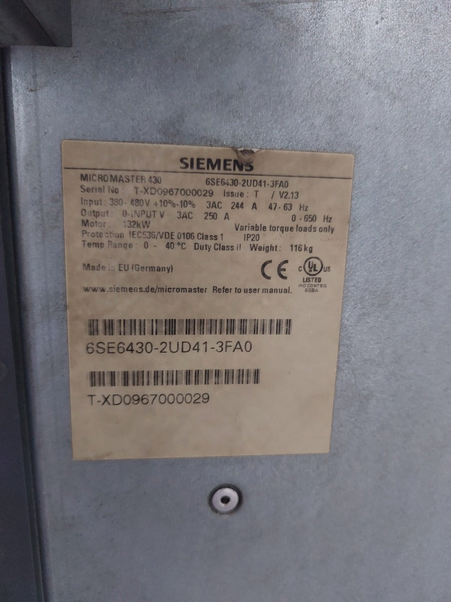 Siemens 6Se6430-2Ud41-3Fa0 Micromaster 430 Frequency Inverter Plc Drive Speed