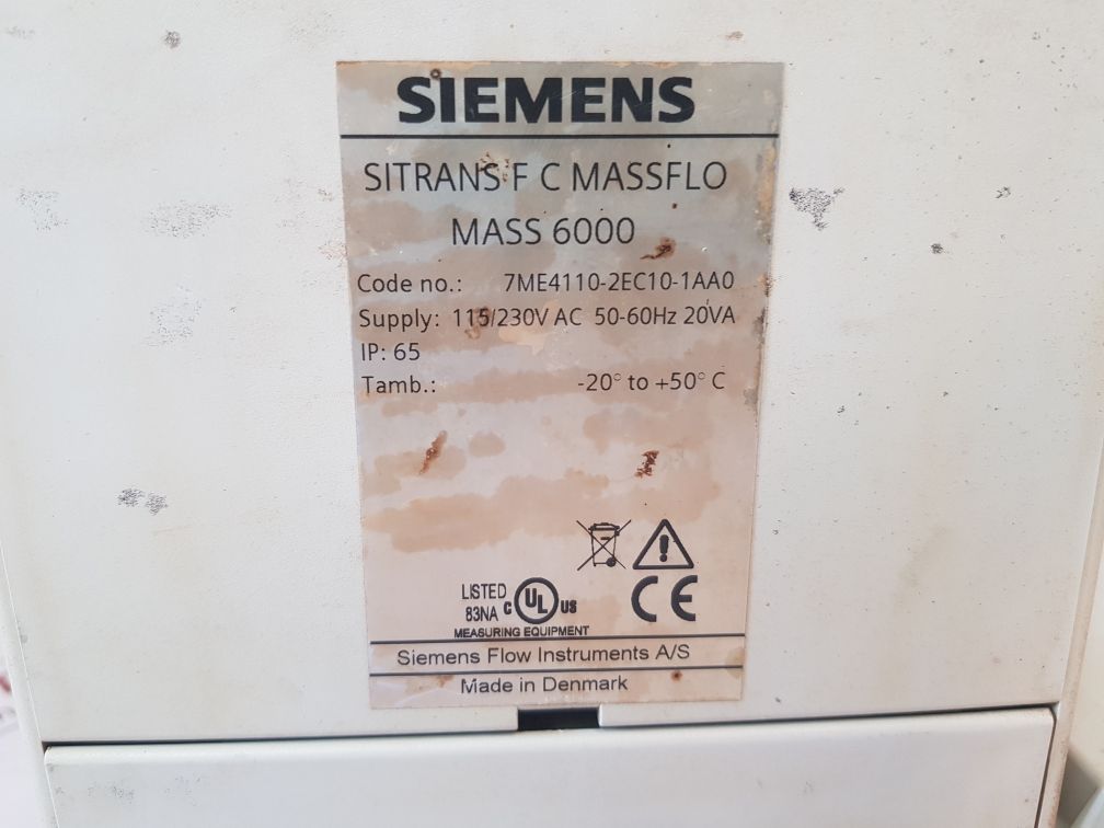 Siemens 7Me4110-2Ec10-1Aa0 Flow Transmitter Mass 6000