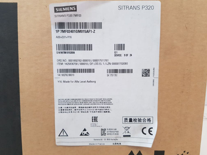 Siemens 7Mf0340-1Gm01-5Af1-z Pressure Transmitter