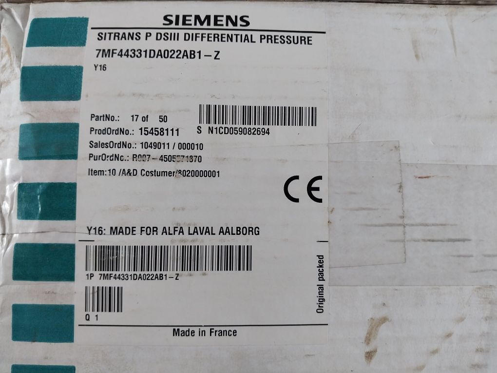 Siemens 7Mf 4433-1Da02-2Ab1-z Differential Pressure Transmitter