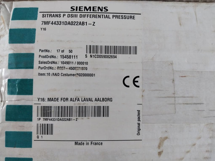 Siemens 7Mf 4433-1Da02-2Ab1-z Differential Pressure Transmitter
