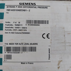 Siemens 7Mf 4433-1Da02-2Ab1-z Differential Pressure Transmitter