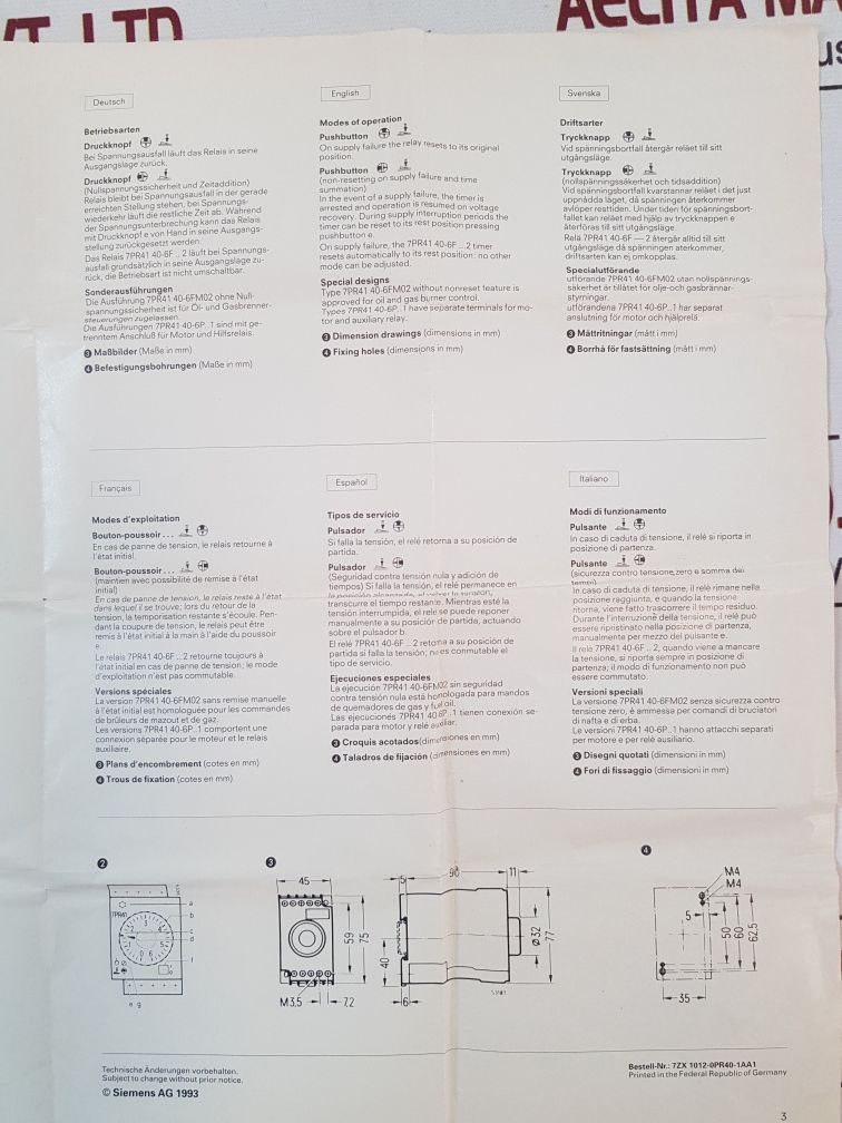 Siemens 7Pr41 Time Relay 7Pr4140-6Pm00 220V