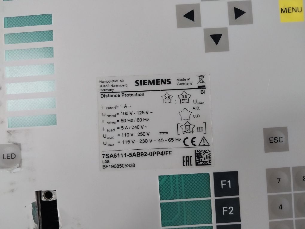 Siemens 7Sa6111 Distance Protection Relay 7Sa6111-5Ab92-0Pp4/Ff