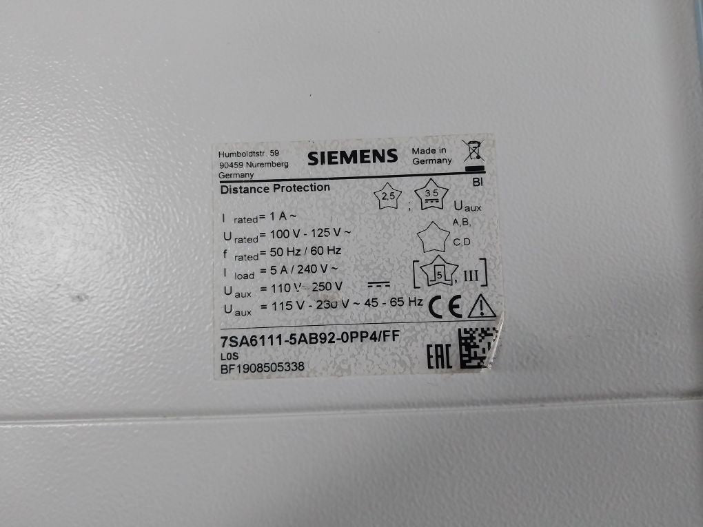 Siemens 7Sa6111 Distance Protection Relay 7Sa6111-5Ab92-0Pp4/Ff