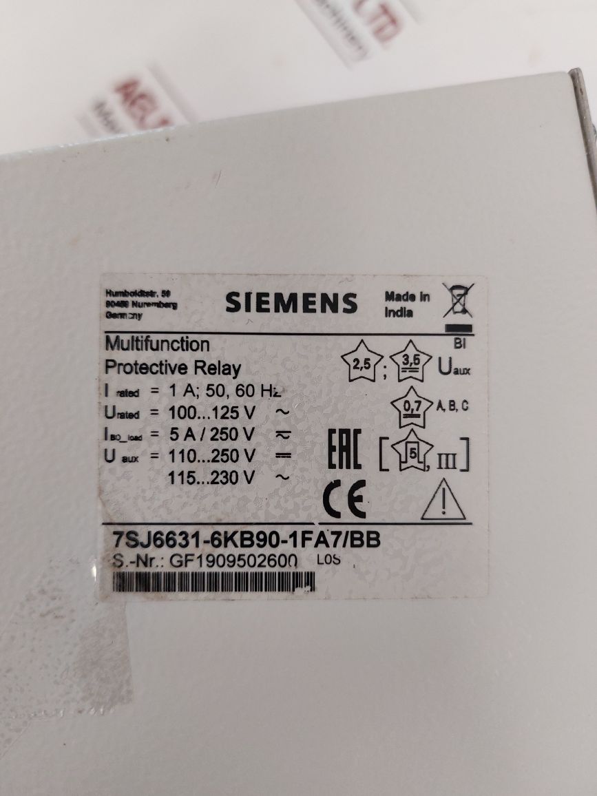 Siemens 7Sj6631-6Kb90-1Fa7/Bb Multifunction Protective Relay