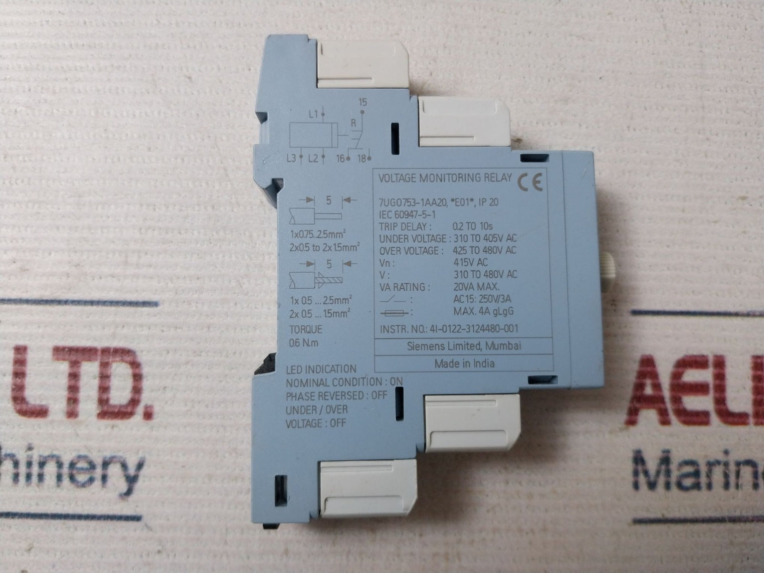 Siemens 7Ug0753-1Aa20 Voltage Monitoring Relay