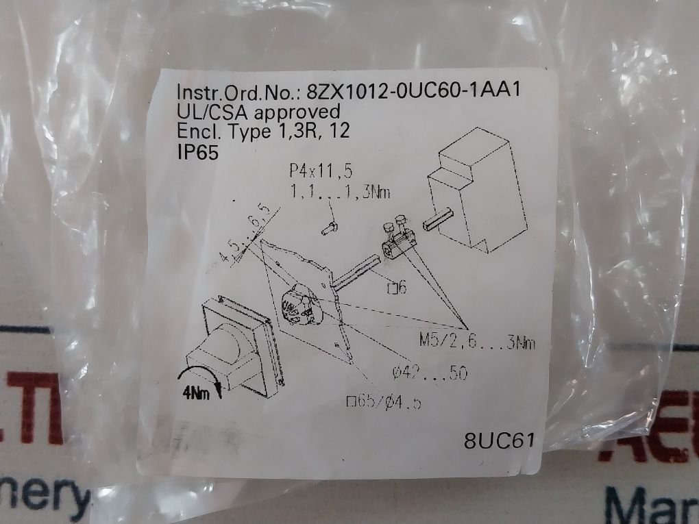Siemens 8Uc6161-1Bd10 Rotary Mechanism Switch Handle Ip65