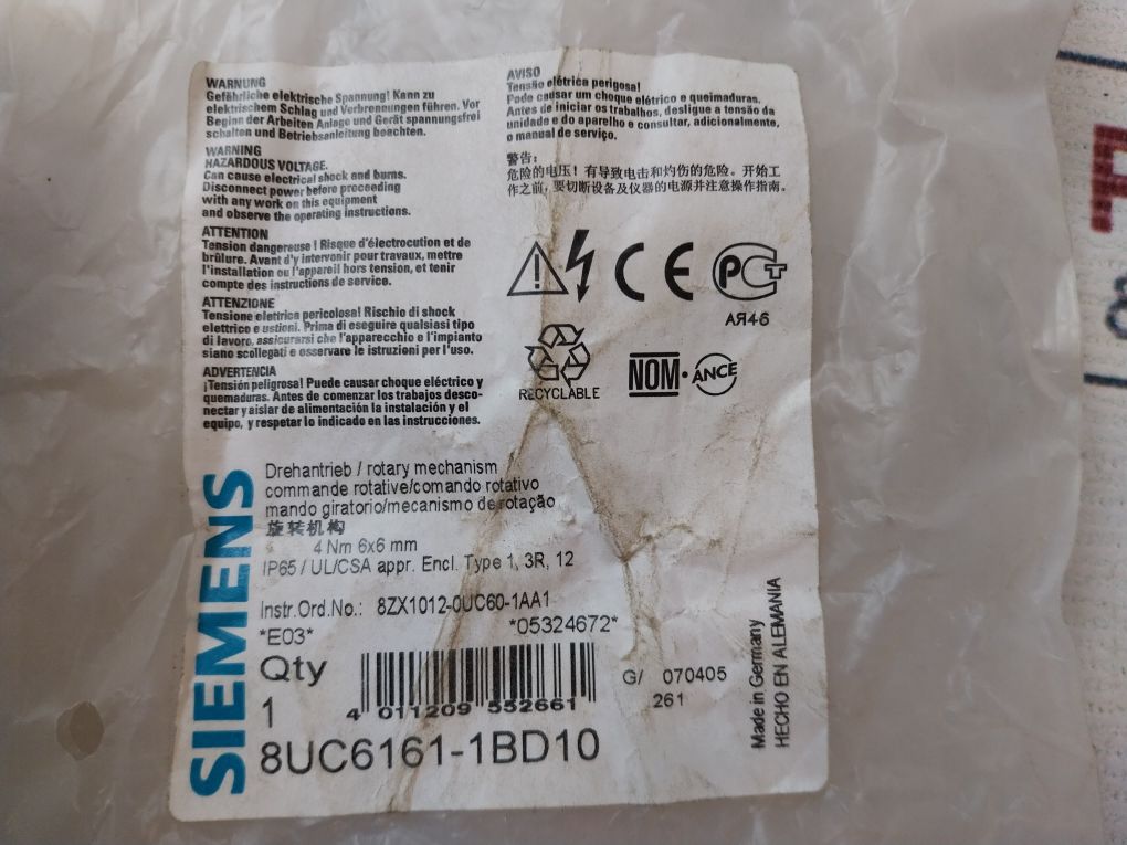 Siemens 8Uc6161-1Bd10 Door-coupling Rotary Operating Mechanism