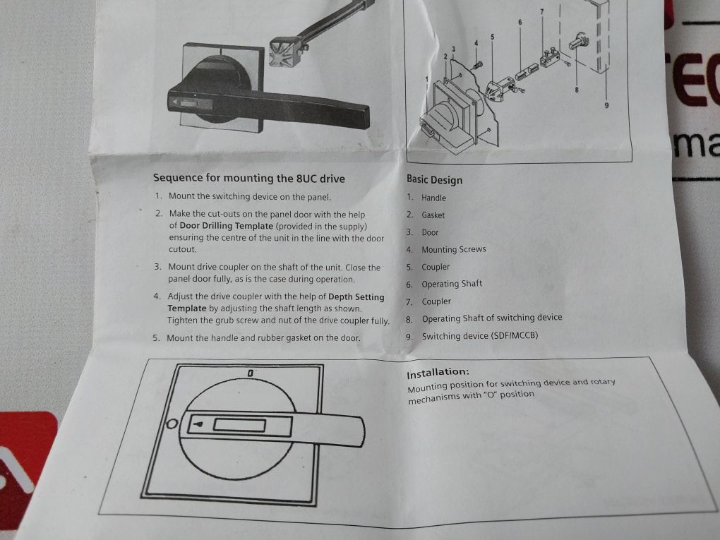 Siemens 8Uc6 Front Drive Handle Rotary