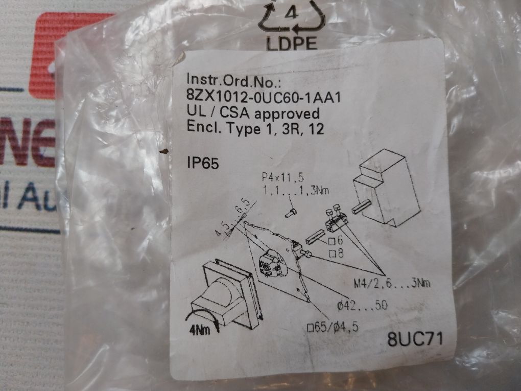 Siemens 8Uc7111-1Bb10 Rotary Mechanism Door Operating W/Handle